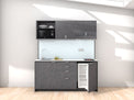 Amsterdam - 1.8m Regular Wall Unit Kitchenette. Displayed with 'Slate' Cabinetry, White Benchtop,  and Sheer Bliss White Splashback. 