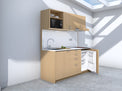 Amsterdam - 1.8m Regular Wall Unit Kitchenette. Displayed with 'Premium Oak' Cabinetry, 'White' Benchtop,  and 'Sheer Bliss White' Splashback