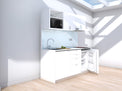 Amsterdam - 1.8m Regular Wall Unit Kitchenette. Displayed with 'White' Cabinetry, 'White' Benchtop,  and 'Sheer Bliss White' Splashback